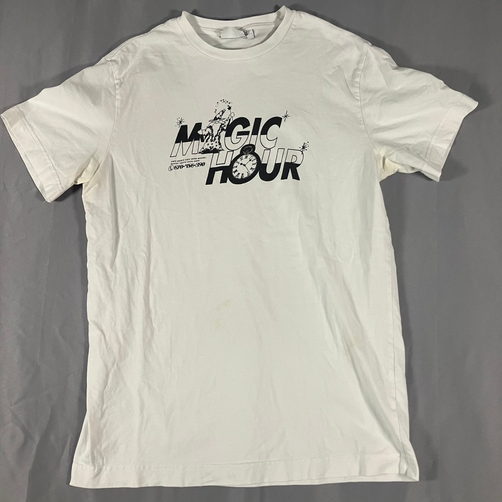 WEEKDAY Magic Hour Mens Size Medium T Shirt Wizard Clock White Graphic